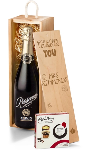 Gifts For Teachers Sparkling Prosecco & Chocolates Gift Box With Engraved Personalised Lid